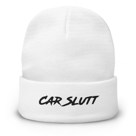 Embroidered White Beanie